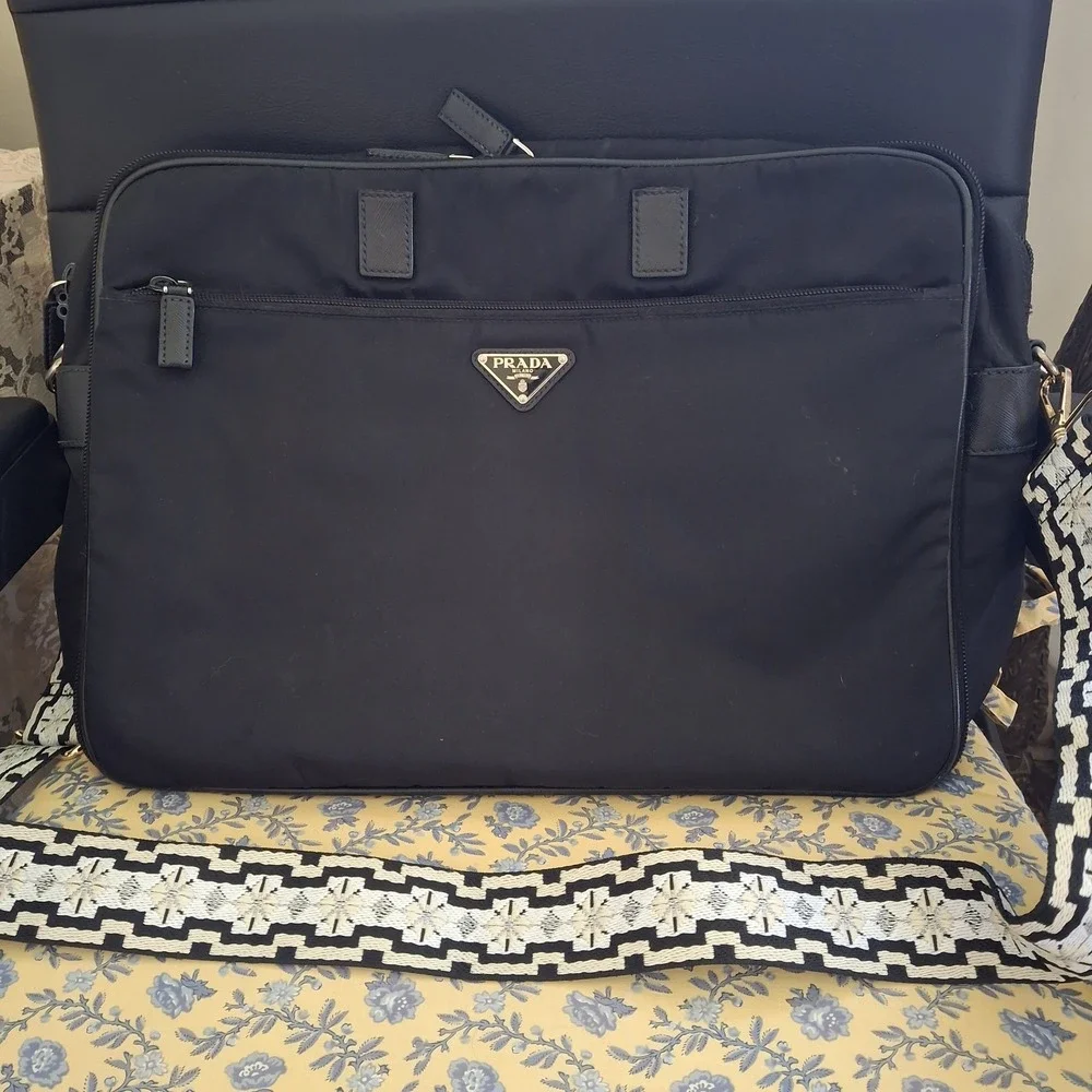Vintage Prada Black Nylon Unisex Laptop Messenger Briefcase Bag *Read*